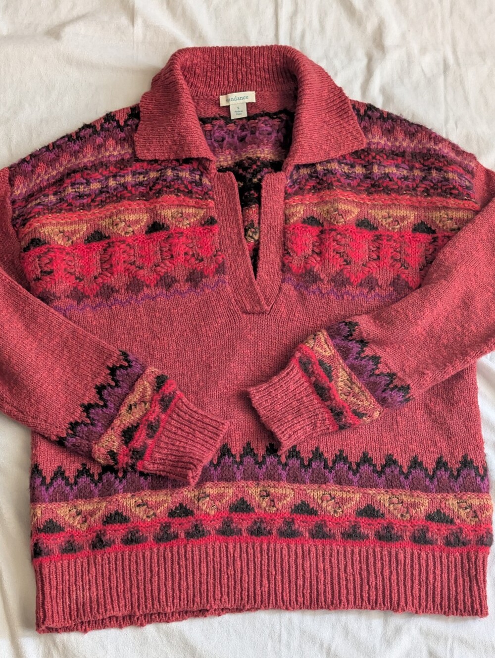 Sundance Fair isle wool blend sweater with Johnny collar size small